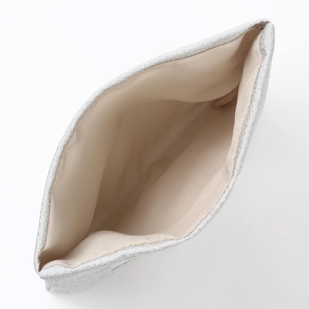 Dámské skládací pouzdro na modlitební korálky, vyšívané chirimenové hedvábí, na kjótské buddhistické modlitební korálky, s vnější krabičkou, vyrobeno v JaponskuStříbrné (Tsuyukusa)