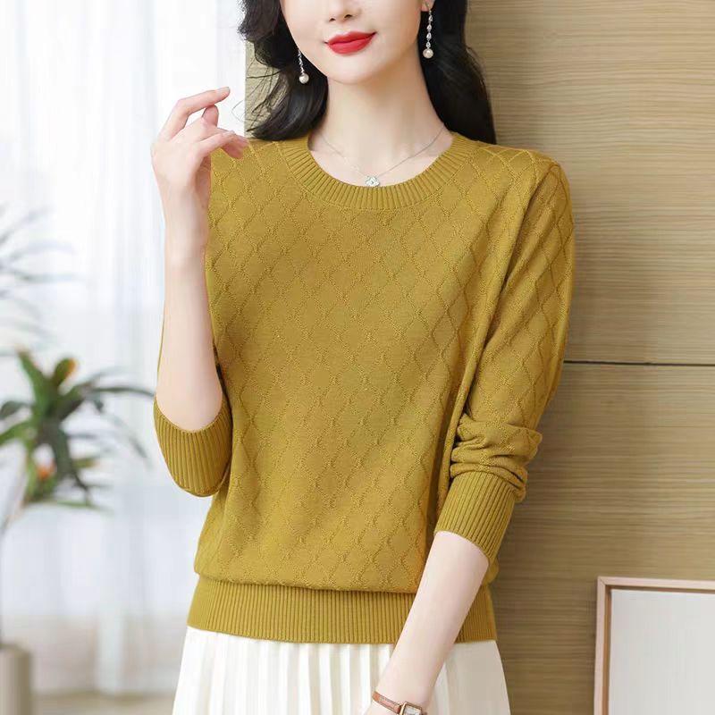 Cashmere Sweater for Women's Autumn and Winter Round-neck Loose Pullover Solid-color Long-sleeved Knitted Sweater Inner Layer Top
