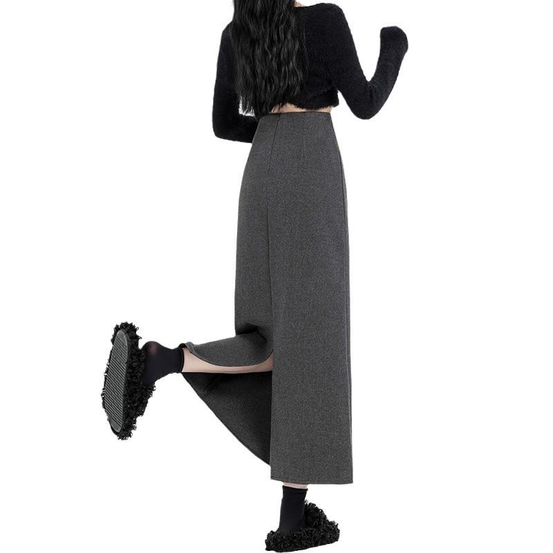 Women's Cashmere Wool Blend Midi Skirt - 2025 Autumn/Winter, Hip-Hugging A-Line with Back Vent
