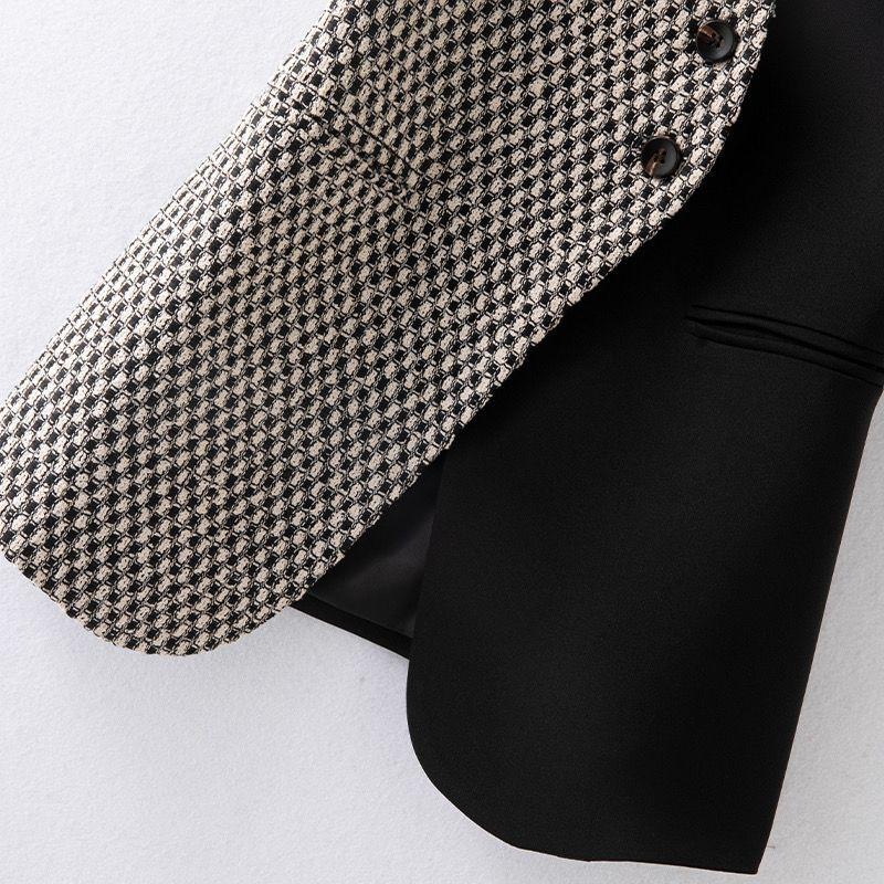 Elegantní dámská dlouhá vesta bez rukávů s límcem v kontrastní barvě, slim fit vesta, podzimní jarní móda