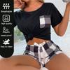 2pcs/Set Women's Pajamas Camisole Shorts Sport Camisole and Shorts Top Pants Young Girls Fashion Casual Loungewear Elastic