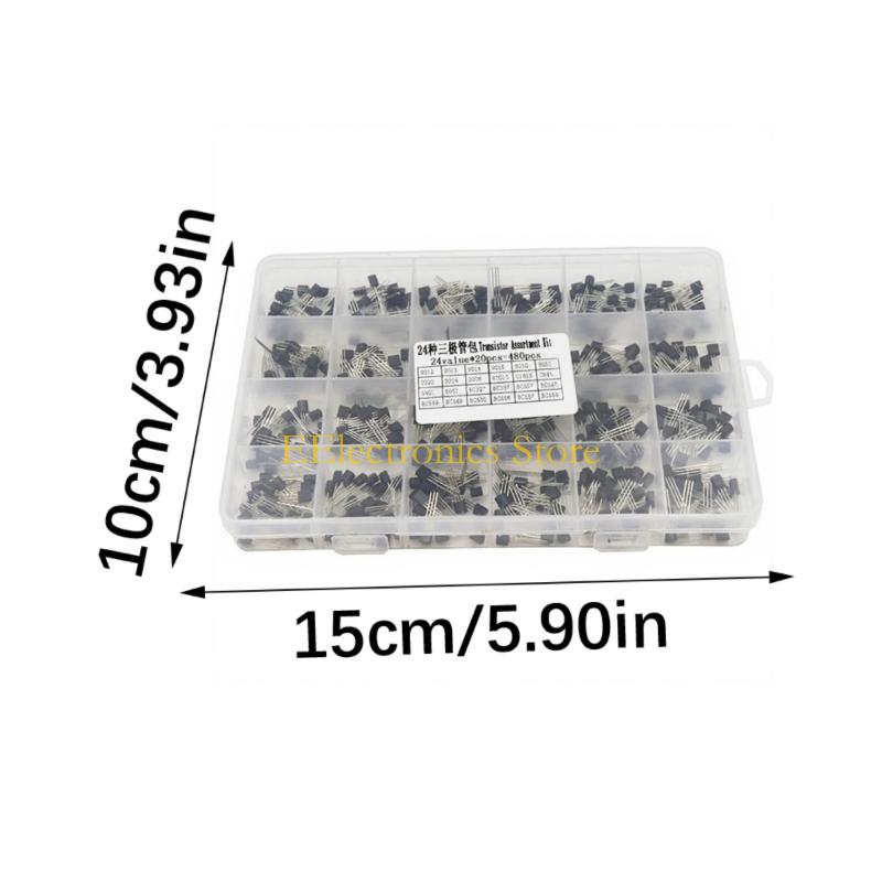 B03C 480Pieces Transistor Components 24 Storage Box for Making and Repair