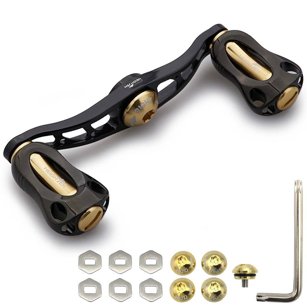 HEIGHTEN Reel Handle with 22mm Knob for Abu Universal Baitcasting Reels Fan Series 115/88mm Shimano, Daiwa, (Black & Gold, 88mm)