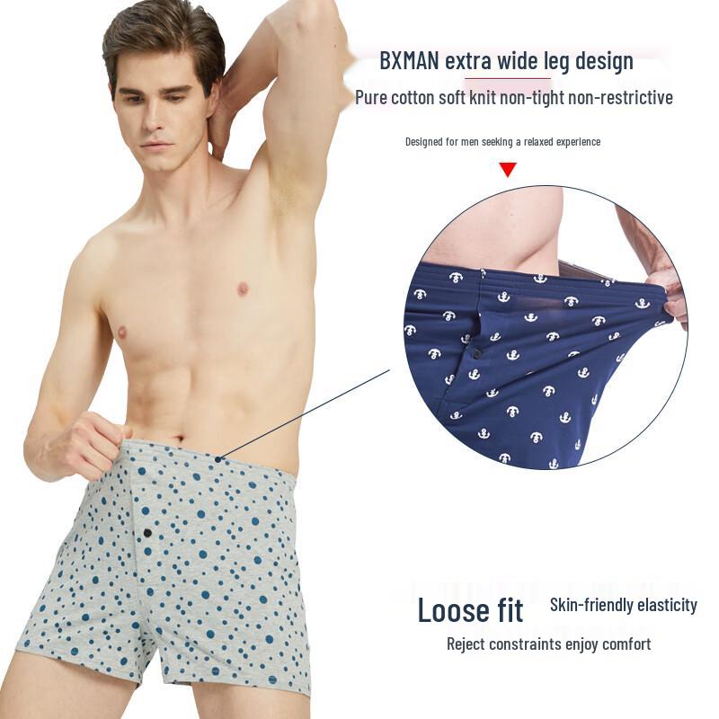 BXMAN Men's Loose-Fit Cotton Boxer Briefs 3-Pack