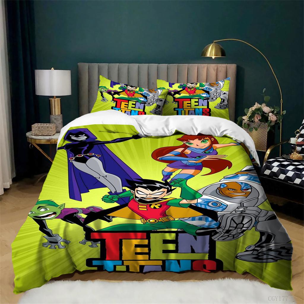 Kids Teen Titan-s Go Bedding Duvet Cover Set 3 Pieces Bedding Set for All Season Lightweight Duvet Cover with Zipper Closure