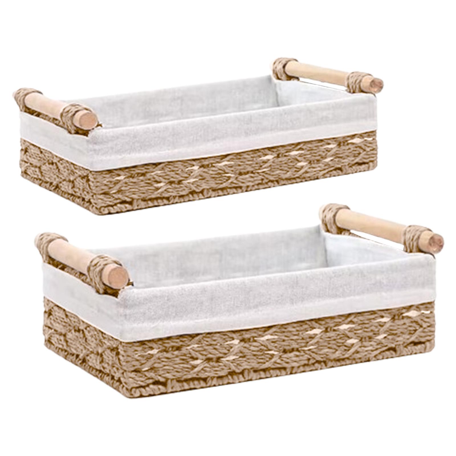 

2x Woven Baskets Rectangular Organizer Bins Display Decorative Paper Rope Storage Baskets for Perfume Coffee Cosmetics Fruits
