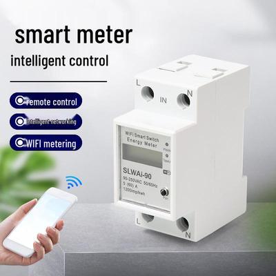 Contor Digital Multifuncțional de Electricitate Tuya Smart WiFi 220V cu Telecomandă și Montare pe Șină DIN
