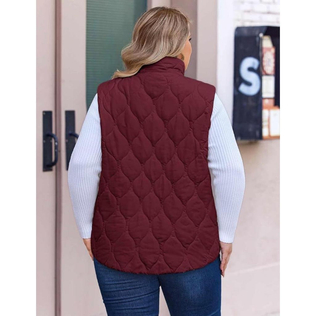 New Women's Stand Collar Quilted Padded Vest, Sleeveless Zipper Short Cotton Waistcoat, Fall Winter Outerwear