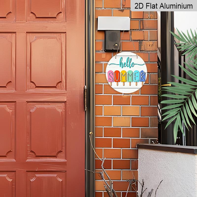 2D Flat "Hello Summer" Popsicle-Style Aluminum Decorative Signs and Plaques in Various Sizes. Colorful Popsicle Pattern Wall Decorations Suitable for