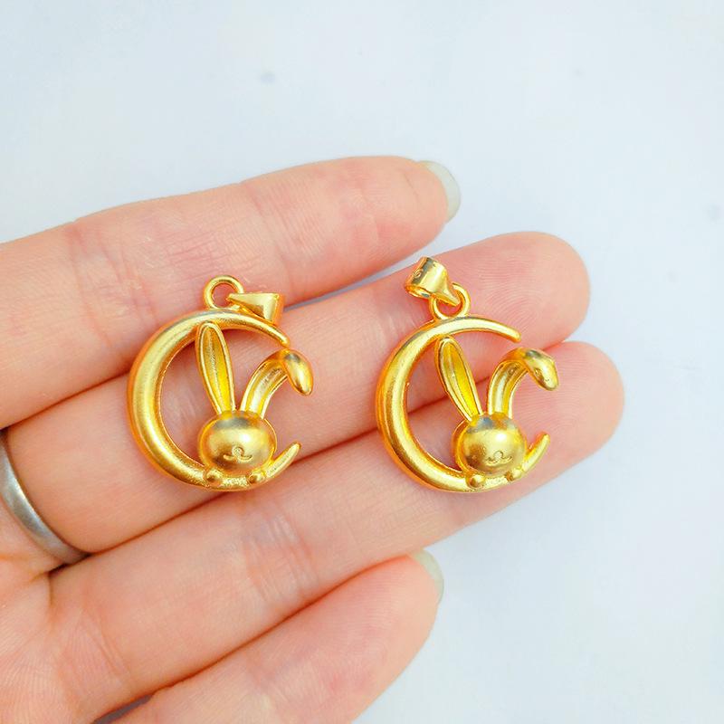 Gold-Plated Brass Big Ear Moon Rabbit Pendant Necklace - Perfect Gift for Girlfriend