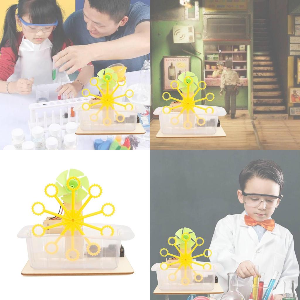Science Diy Bubble Blower Machine For Kids Wooden Material Assembly Educational Toy