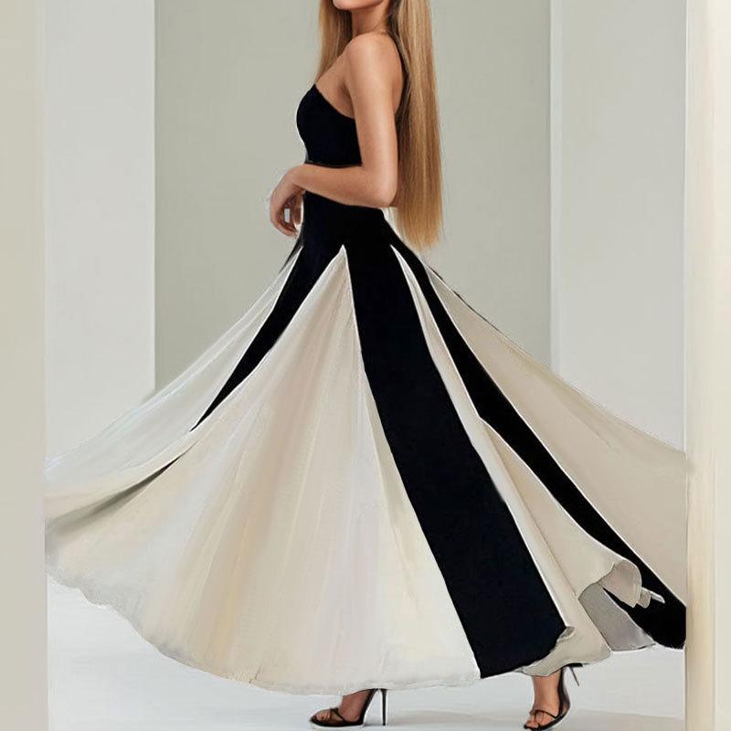 2026 spring new women's clothing, cross-border European and American dresses, fashionable and elegant color contrast tube top dress