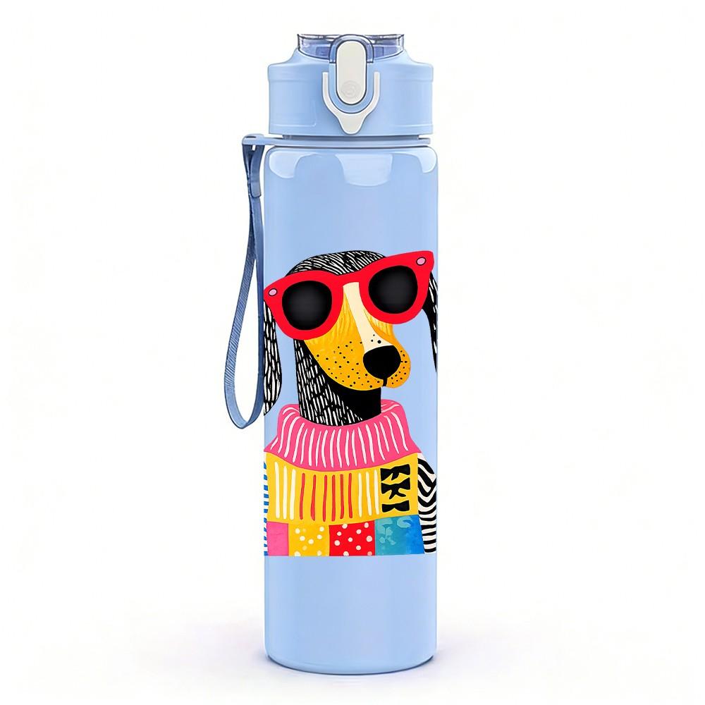 1PC Dog Wearing Color Knit Scarf Print 750ml Color Plastic Sports Water Bottle Leakproof Flip Straw Lid Suitable for Sports Office Home Use