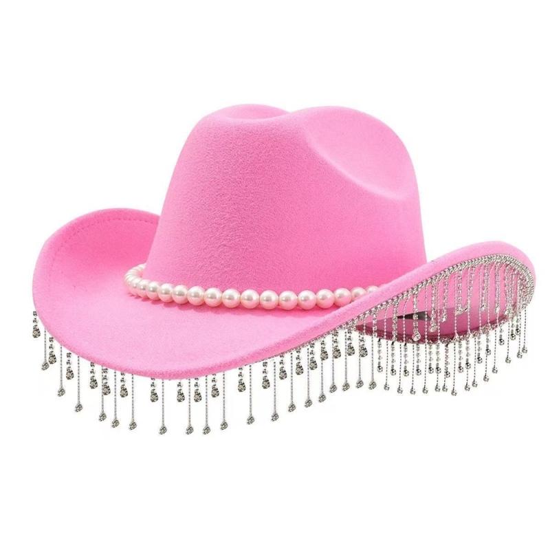 Sparkling Rhinestones Belt Western Cowboy Hats In Comfortable Woolen For Music Festivals And Outdoor Adventures