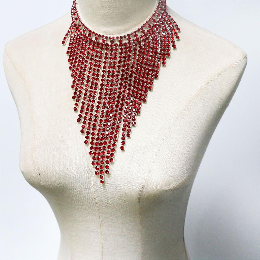 European And American Popular Jewelry, Temperament Multi-Layer Fringed Red Diamond Necklace Bridal Dress, Fashion Dinner Party Neck Chain Woman