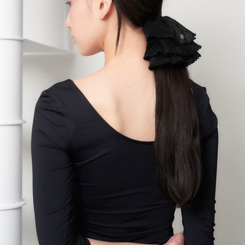 geegee black lace pleats scrunchie - L size