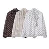 2026 Womens Loose Fit Polka Dot Long Sleeve Shirt Casual Wrap Collar Blouse