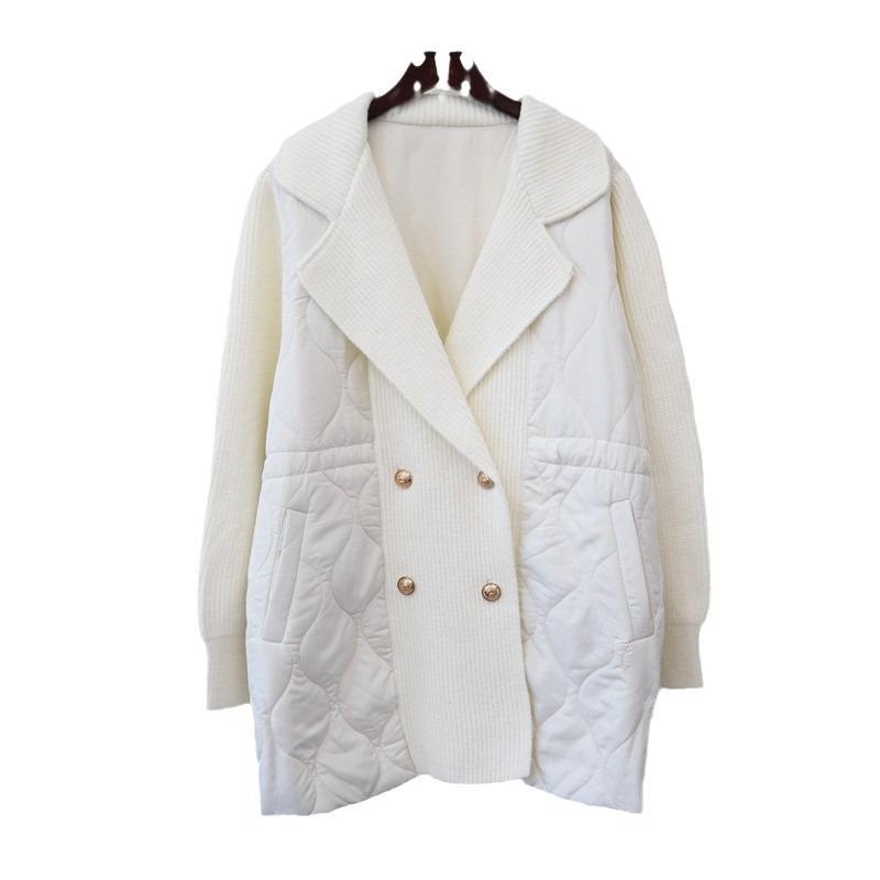 Autumn and winter new thickened medium and long splicing cotton clothes knitted cardigan loose and thin sweater jacket women