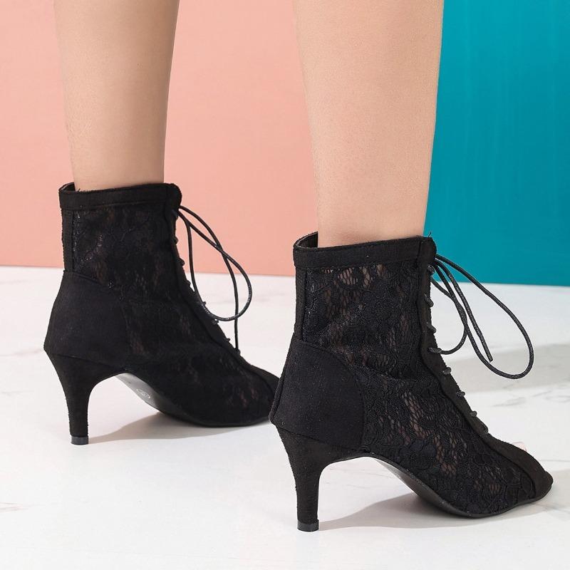 Fish Mouth Stiletto Sandals Summer Open Toe Mesh Breathable Lace-Up Plus Size Non-Slip Wear-Resistant Pumps