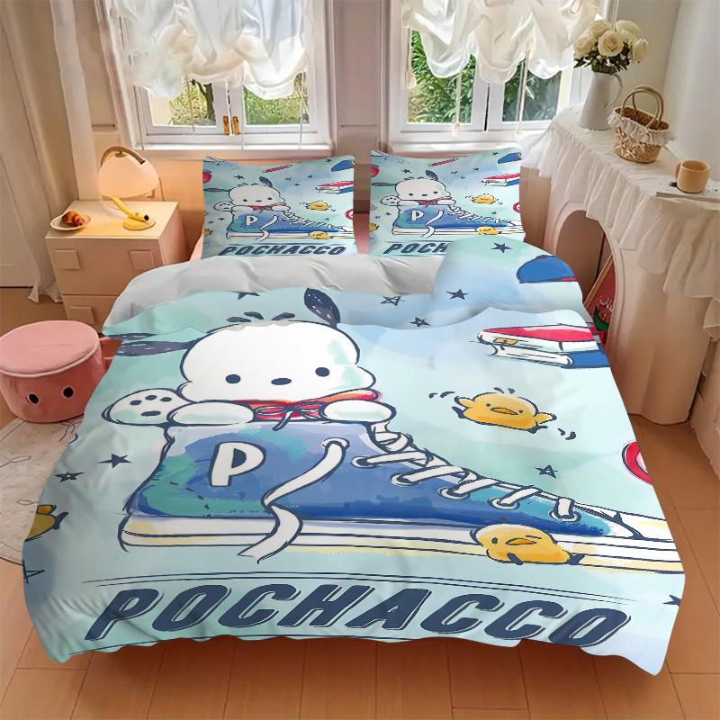 3pcs Pochacco's Adventure Printed Quilt Set Soft and Comfortable Quilt Cover for Bedroom, Guest Room Bedding Set S073