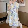 ZANZEA Women Casual Round Neck Short Sleeve Floral Print Dress