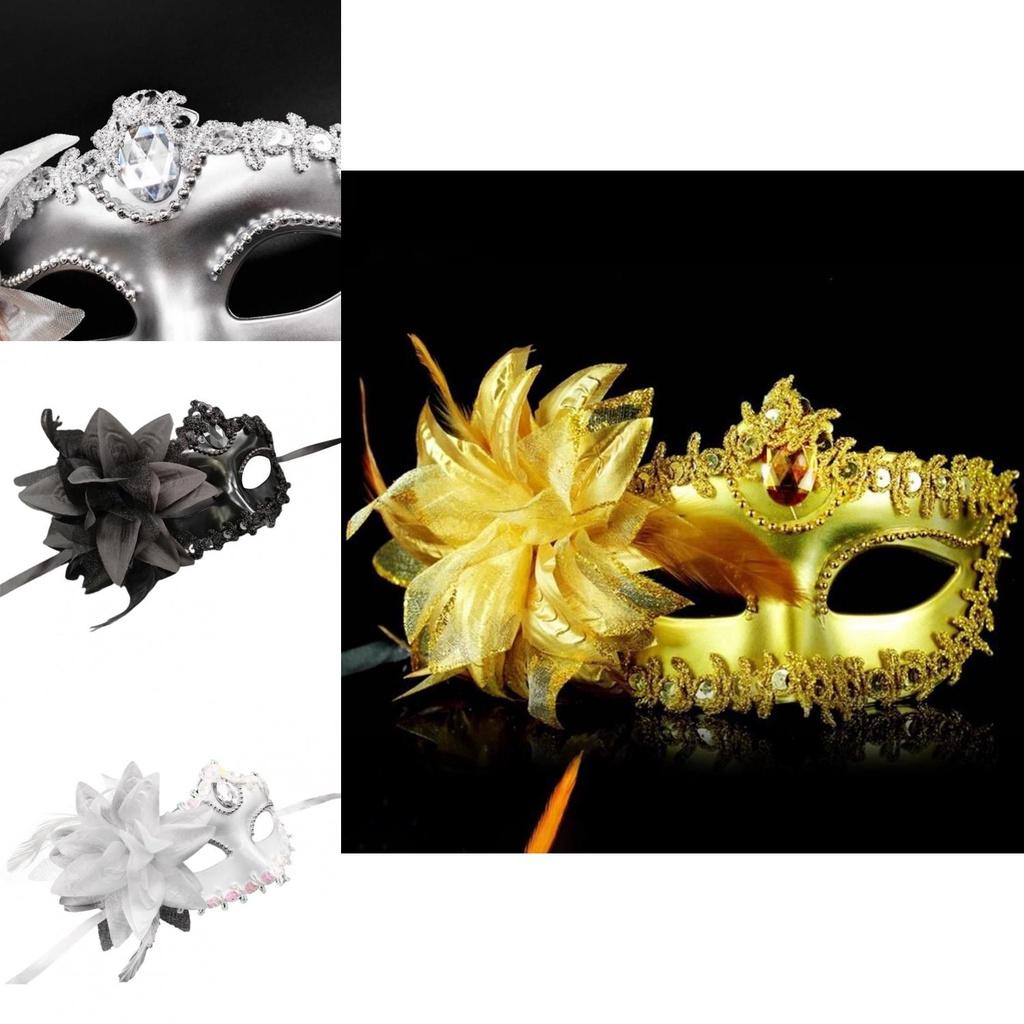 Elegante Maschera di Pizzo per Mascherata con Fiori di Strass per Costumi di Halloween da Donna
