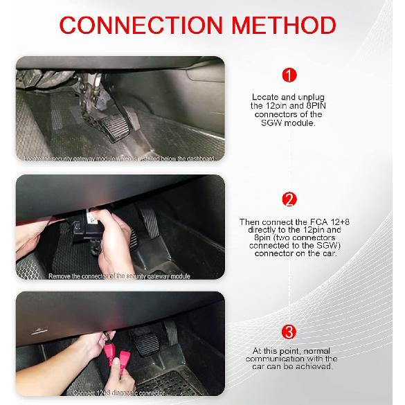 FCA 12+8 Pin Connector To OBD2 Adapter Security Bypass Cable For SGW Equipped FCA Vehicles For Diagnostic, Coding And Programming, Compatible With