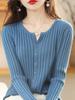 Women's Knitted Cardigan Round Neck Long Sleeved Sweater Solid Color Knitted Top for Autumn and Winter