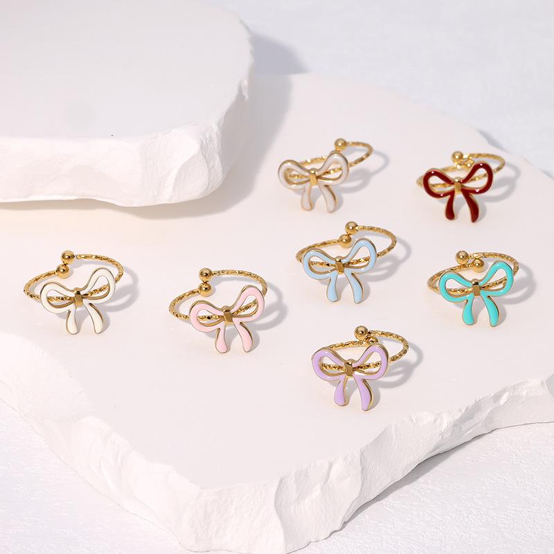 Stainless Steel Rings Romantic Bow Tie Adjustable Opening Ring for Women Jewelry Banquet Gift Non-Fading High-Quality Popular