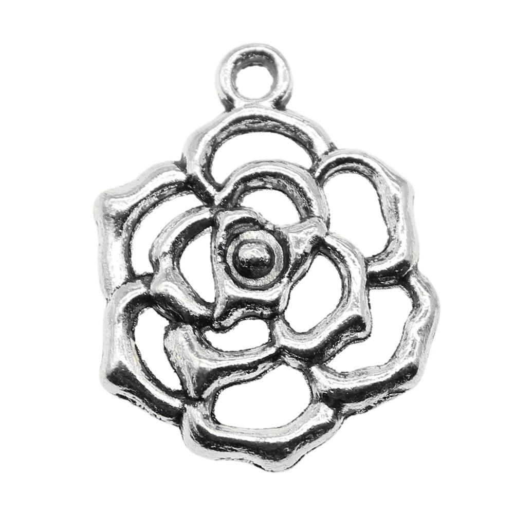 

20шт Цветочные шармы Амулеты Античное серебро Цвет Цинковый сплав 17X21mm