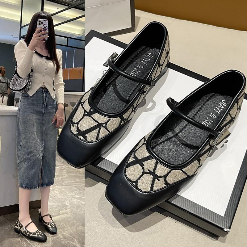 Fashion 2024 Brand Chic Patchwork Mary Jane Ballet Flats for Women Comfortable Square Toe Flat Loafers for Women