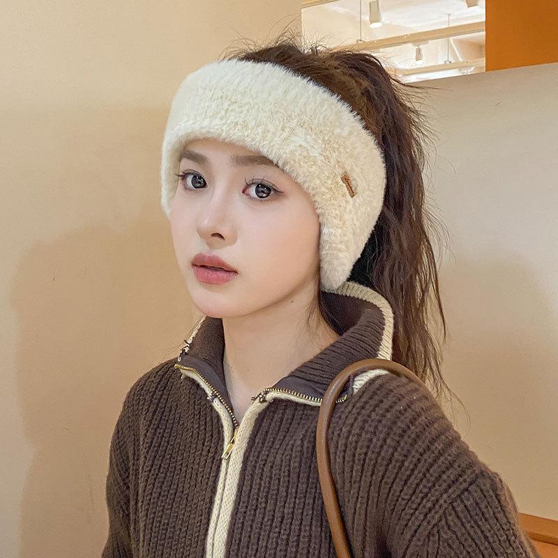 

Вязаная повязка на уши с открытым верхом для женщин, осенне-зимняя, для бега на открытом воздухе, езды на велосипеде, из плюша под норку, теплая, наушники, повязка на голову, шапка One size, warm and elastic