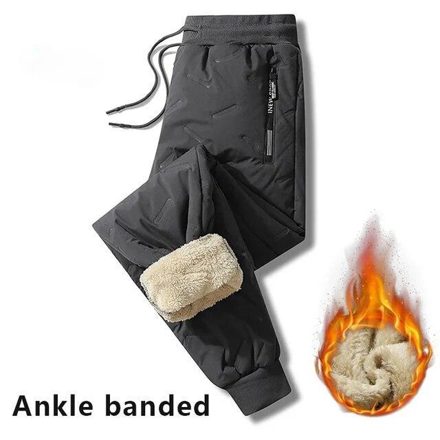 Winter Sweatwear Men Plush Thick Fleece Sweatpant Lambswool Thermal Trousers Casual Pants Waterproof Windproof Warm Cotton Pants