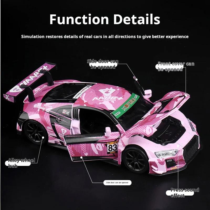 1/32 Scale Sport R8 LMS CUP Alloy Metal Vehicles Die Cast Toy Vehicles Sound and Light Collection Childrens Birthday Toy Gifts