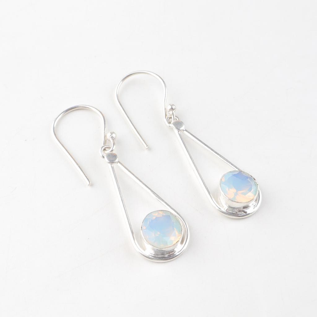 Milky Opal  Gemstone 925 Sterling Silver Jewelry Handmade Dangle Earrings 1.76" EE-126-16