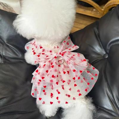 Pet Dog Skirt Summer Thin Love Flying Sleeve Princess Dress Small Teddy Than Bear Mesh Cute Dress  Dog Clothes Puppy Clothes