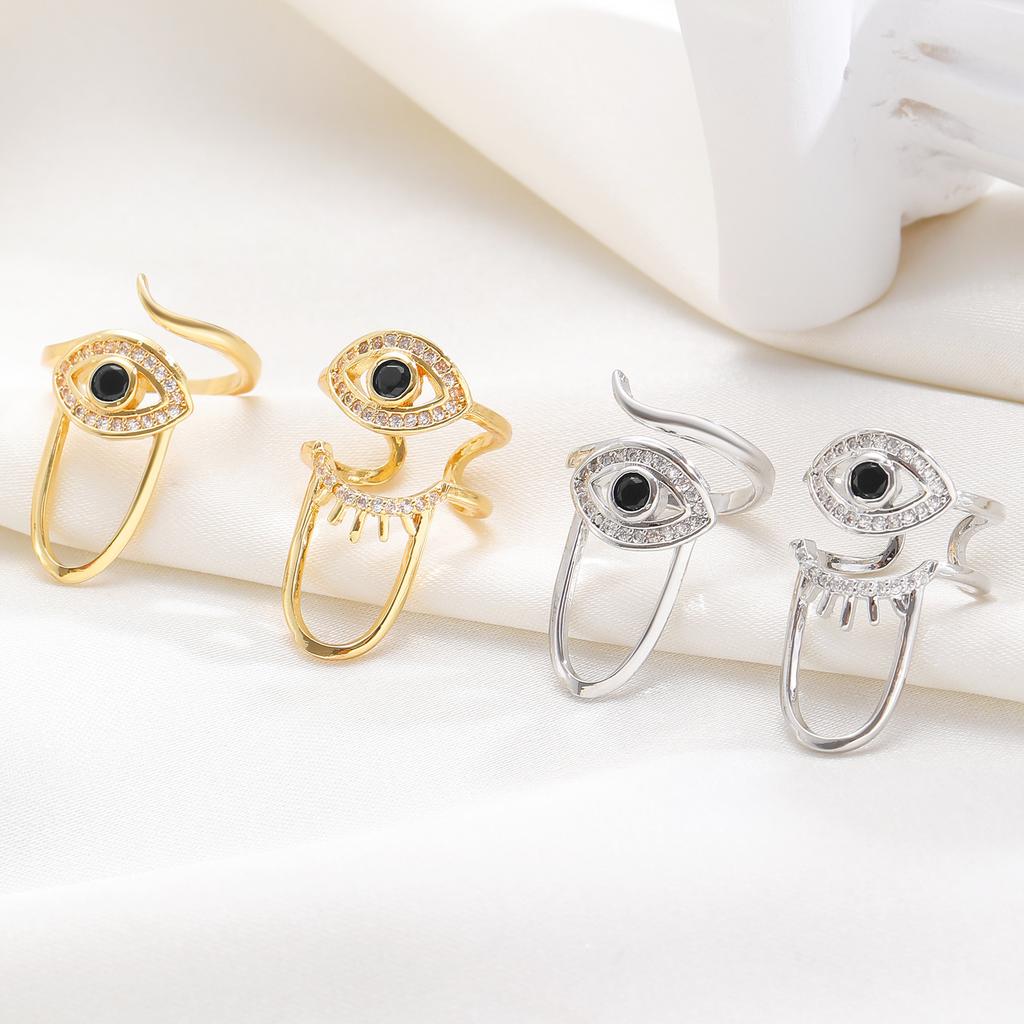Metallic Evil Eye Nail Ring Women Trendy Opening Adjustable Nail Ring Stylish Personality Fashion Party Daily Wear Jewelry Gifts