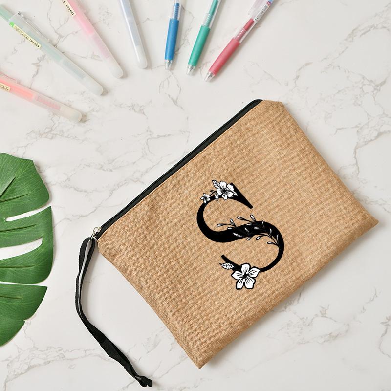 Fashion Letter Print Women Cosmetic Gift Bag Linen Zipper Pouch Travel Tote Storage Pouch Makeup Bag Classic Organizer Bag