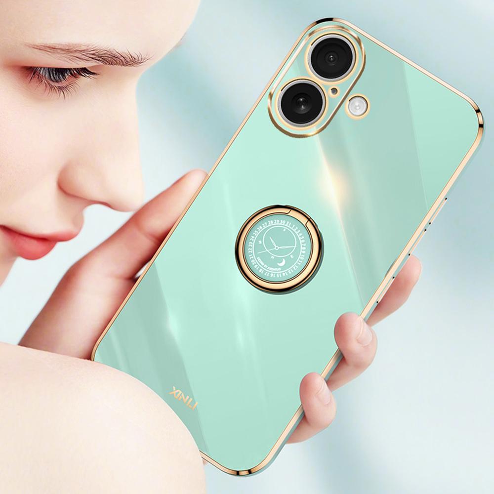 XINLI For iPhone 16 Plus Case Ring Kickstand Electroplating TPU Phone Cover