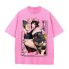 2026vintage Gewaschenes Beige Anime Kimono Mädchen Kirschblüten Grafik T-Shirt Japanischer Stil Druck Übergroß Lässig Kurzarm Tee