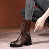 Winter New Thick Heel Cotton Boots Women's Fashion Round Head Front Strap Buckle Thick Sole Non-slip Mid-calf Boots