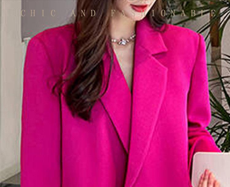 Women's Large Rose Red Suit Jacket, Medium-Long Casual Blazer for Spring and Autumn [0120]