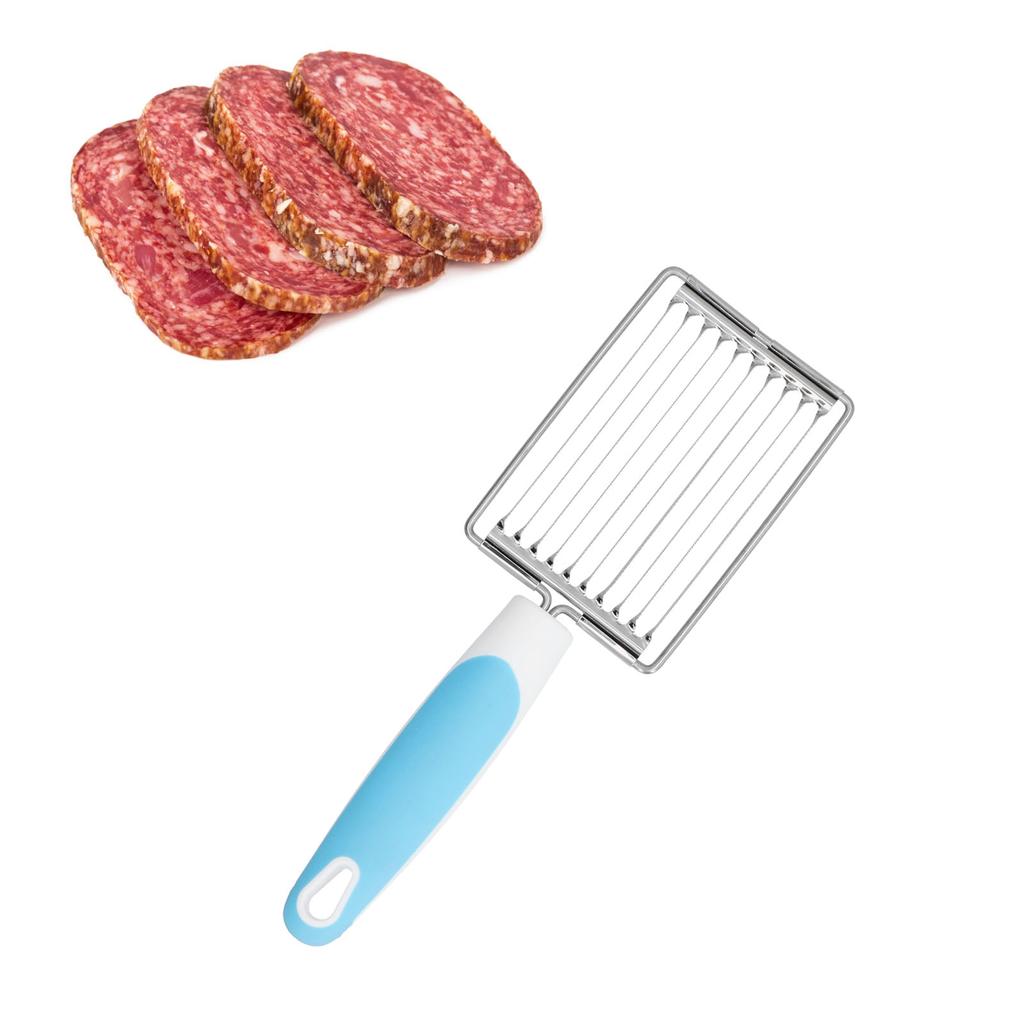 Tagliapranzo in Acciaio Inossidabile Taglia Pomodoro Prosciutto Frutta Strumento per Affettare con Manico Antiscivolo(blu )