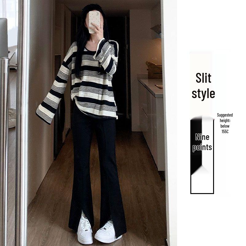 

Women s High-Waisted Black Micro-Flare Suit Pants - Slimming Bootcut for Petite, Spring/Summer Flattering Trousers M 42.5kg-47.5kg