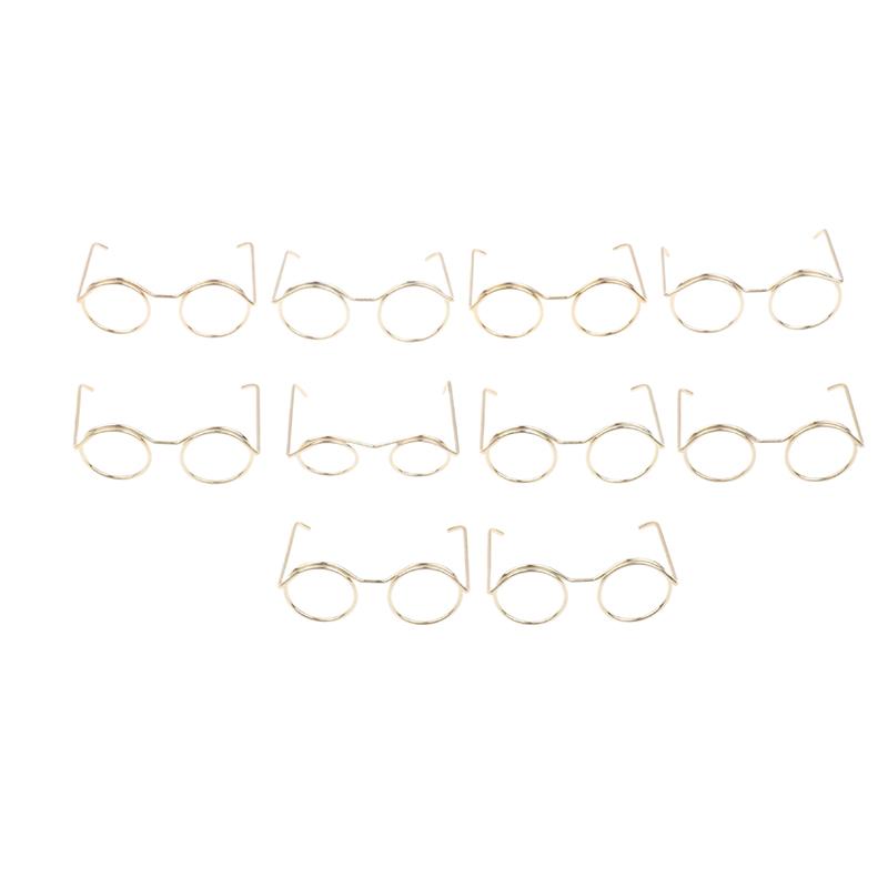 10Pcs Retro Mini Metal Round Doll Glasses Frame Lensless Miniature Eyewear Great For Plush Doll Decoration Accessories