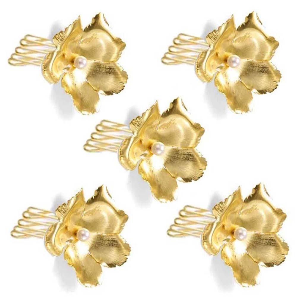 5pcs Retro Golden Flower Hair Forks Hairstyle Tools Wave Zinc Zinc Alloy Barrettes Pearl Side Clips  Banquet