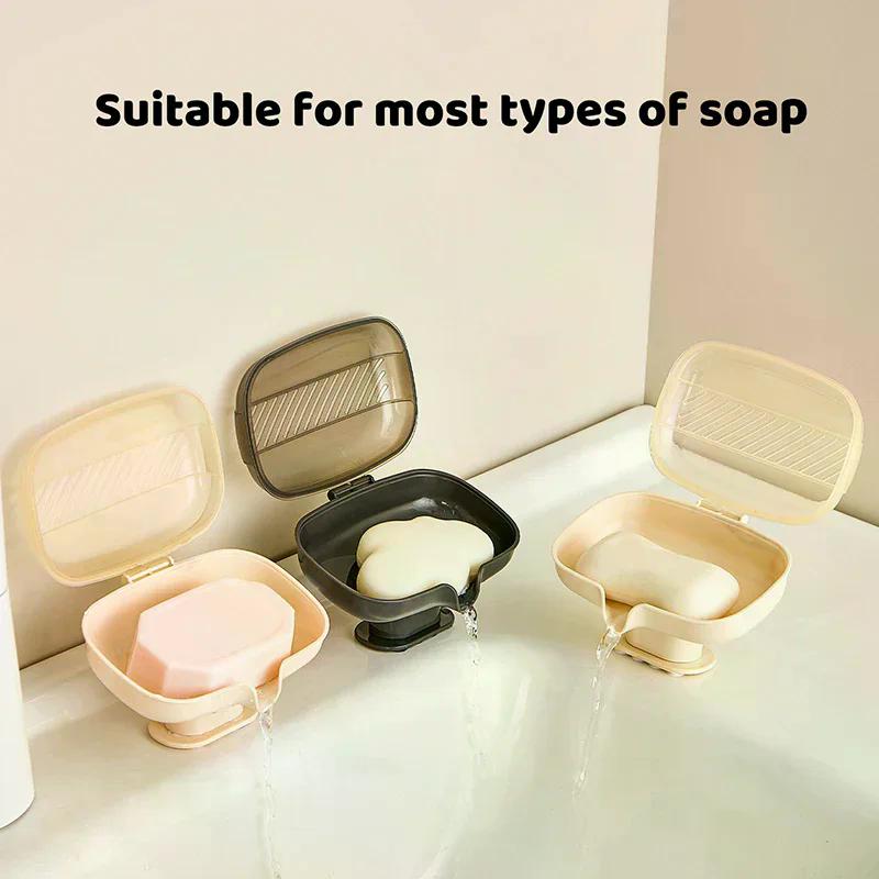 Creative Sucker Soap Dish Holder With Lid Self-Draining Soap Tray Case Portable Soap Container Box For Bathroom Accessories
