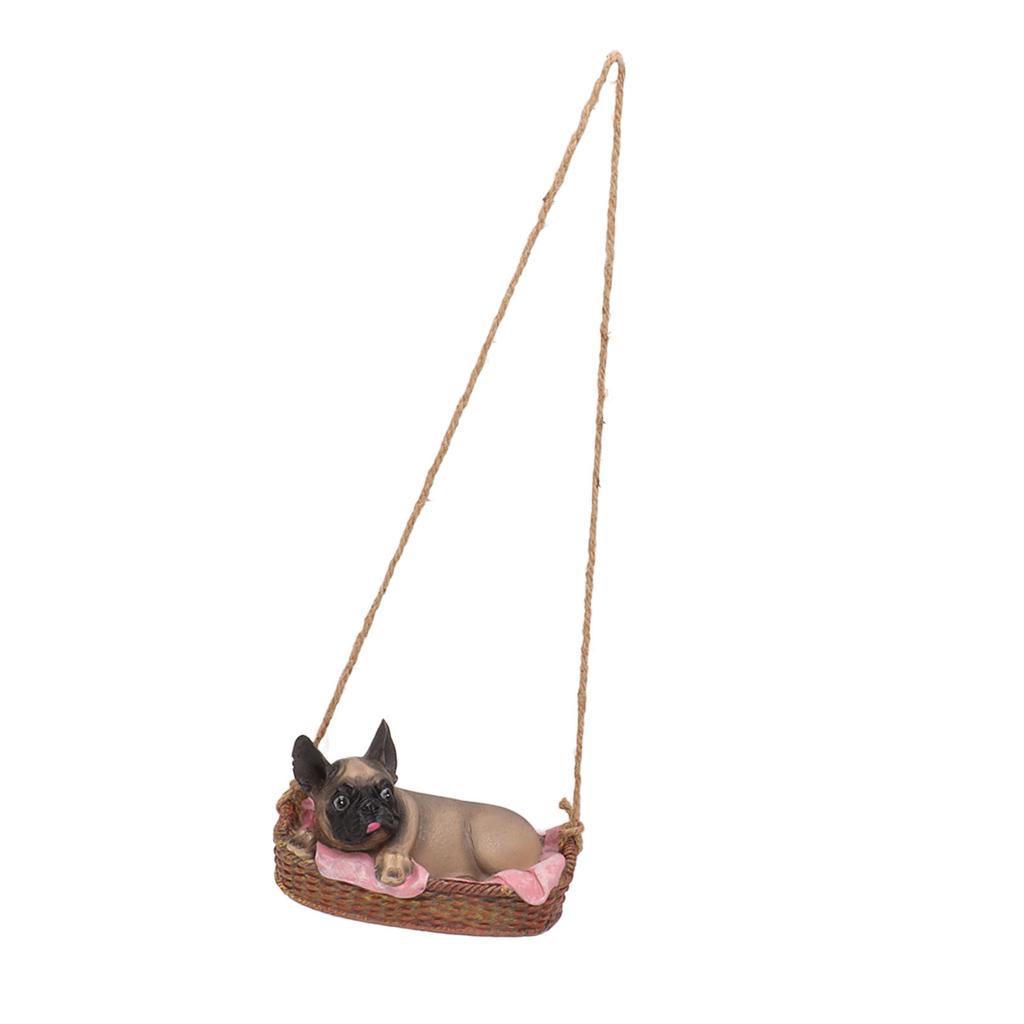 Garden Dog Statue Outdoor Resin Swing Ornament Hanging Decoration Home Bulldog Animal Gift Gray
