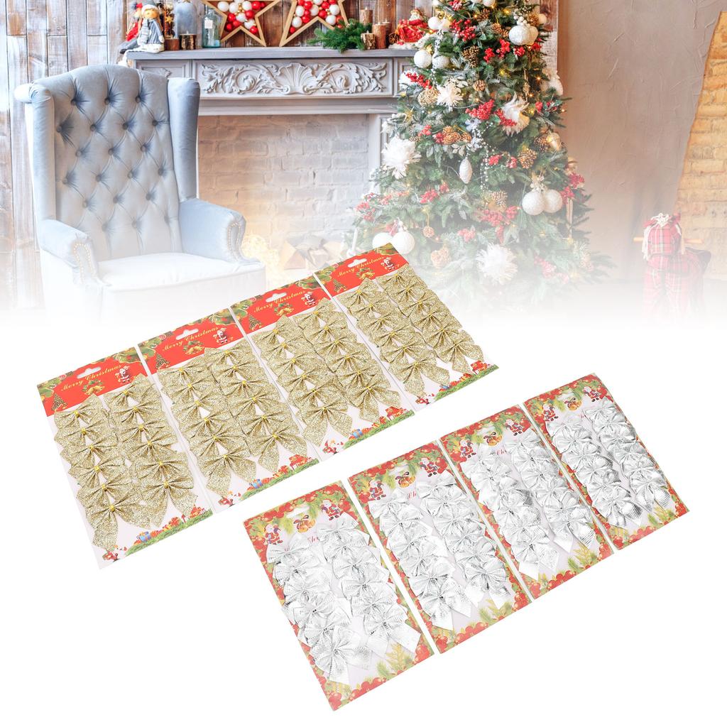 48pcs Xmas Tree Bow Decoration Miniature Xmas Tree Bow Ornament Hanging Xmas Garland Bows For Home P