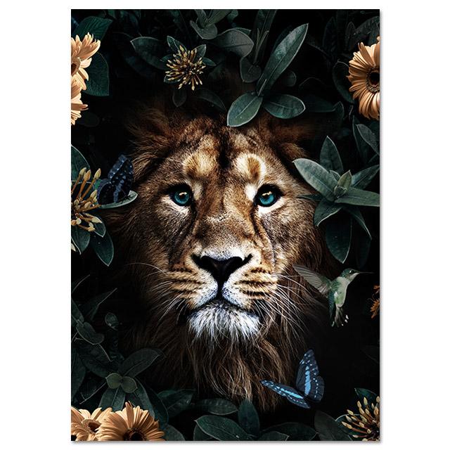 Flower Jungle Animal Lion Tiger Leopard Deer Abstract Wall Art Poster Grand Styel Canvas Painting Decoration Living Room Decor